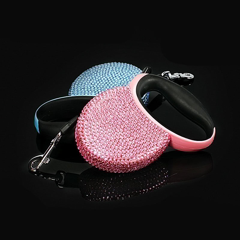 Diamond-Studded Auto-Retract Glam Pet Leash