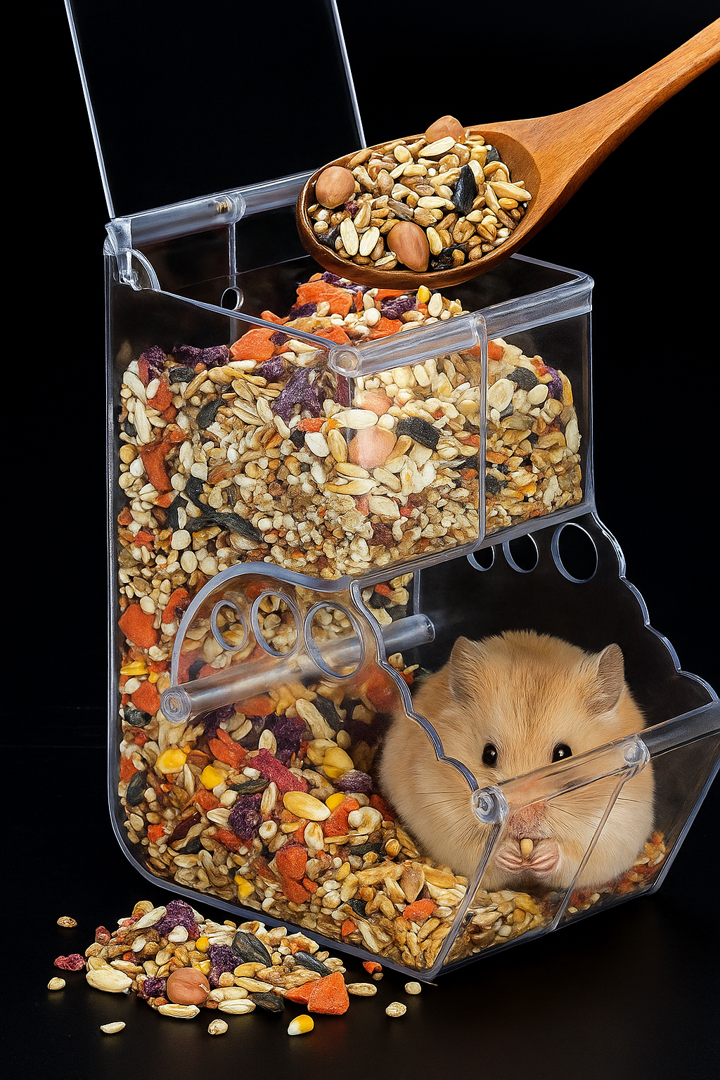Automatic Clear Plastic Food Dispenser for Hamsters