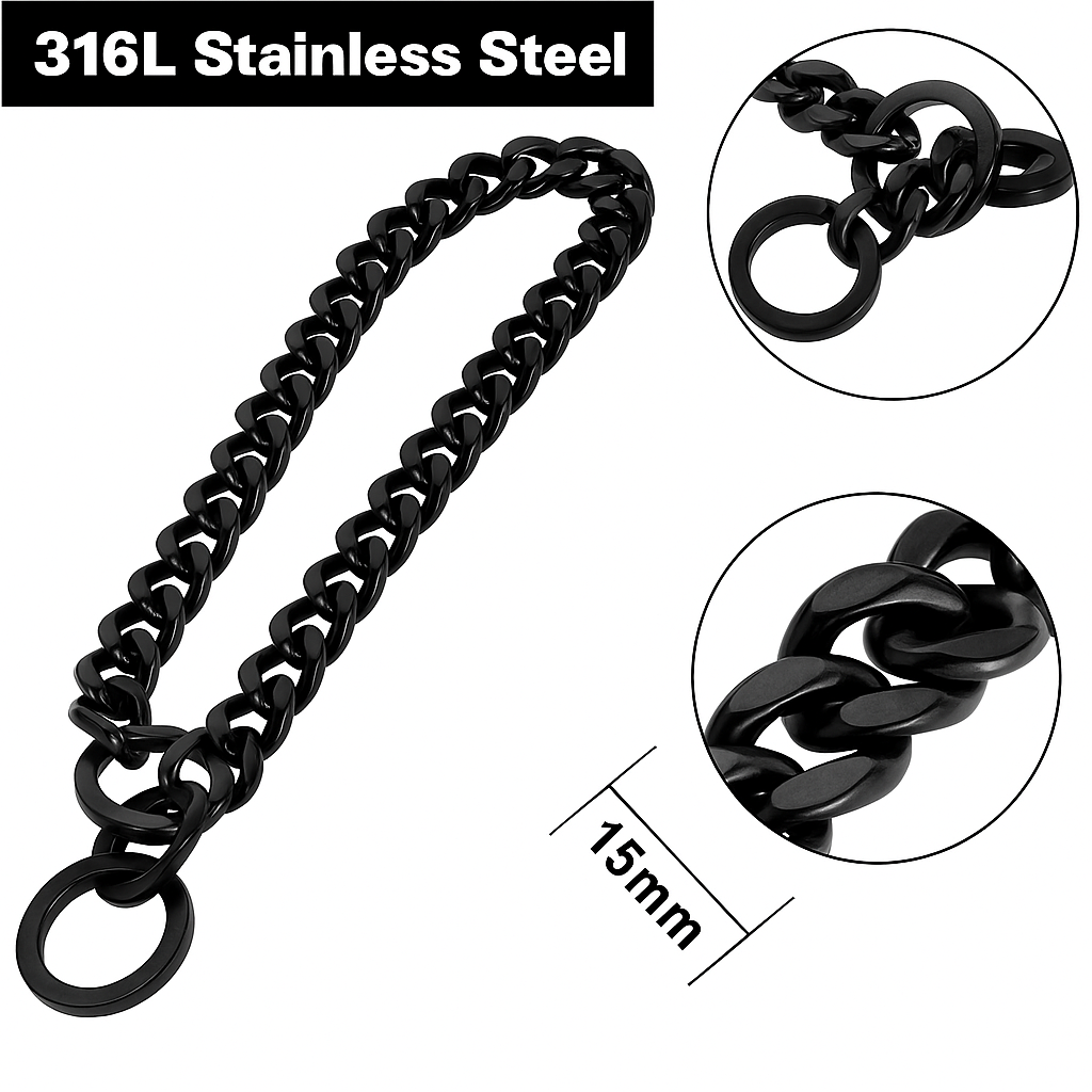 Black Strong Stainless Steel Cuban Link Chain Collar