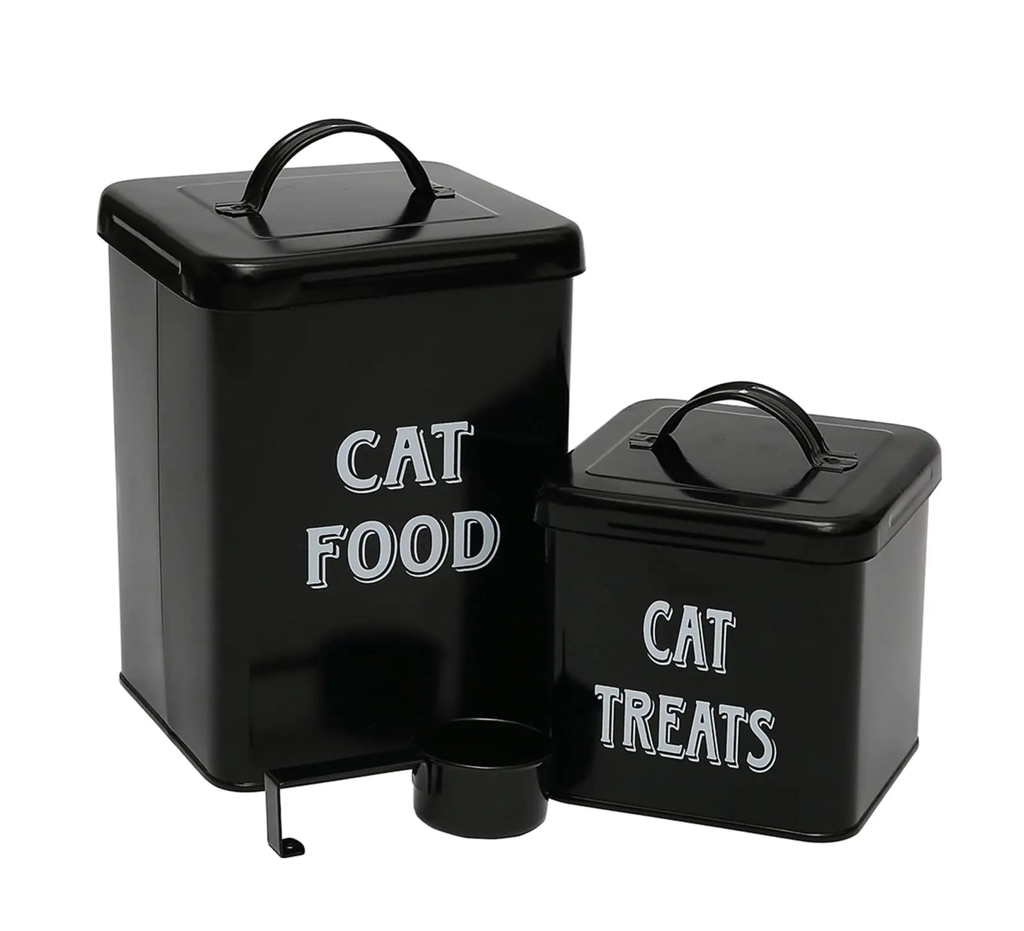 Morezi Cat Food Storage Container Farmhouse Pet Food Treats holder with Lid and Scoop Perfect Sturdy Canister Tins for Kitchen Countertop Shelf Great Gift for Pet Owners - Cat Food - Black