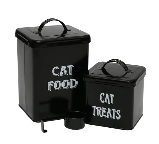 Morezi Cat Food Storage Container Farmhouse Pet Food Treats holder with Lid and Scoop Perfect Sturdy Canister Tins for Kitchen Countertop Shelf Great Gift for Pet Owners - Cat Food - Black