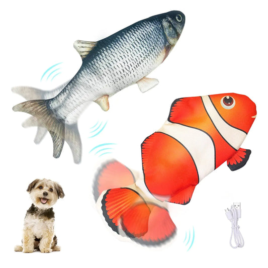 Petgravity Electric Moving Dog Fish Toy 2 Pack with Updated Motor Realistic Flopping Fish Oxford Cloth Interactive Dog Toys Pet Toys for Small Dogs (with a Washable Spare Cover)
