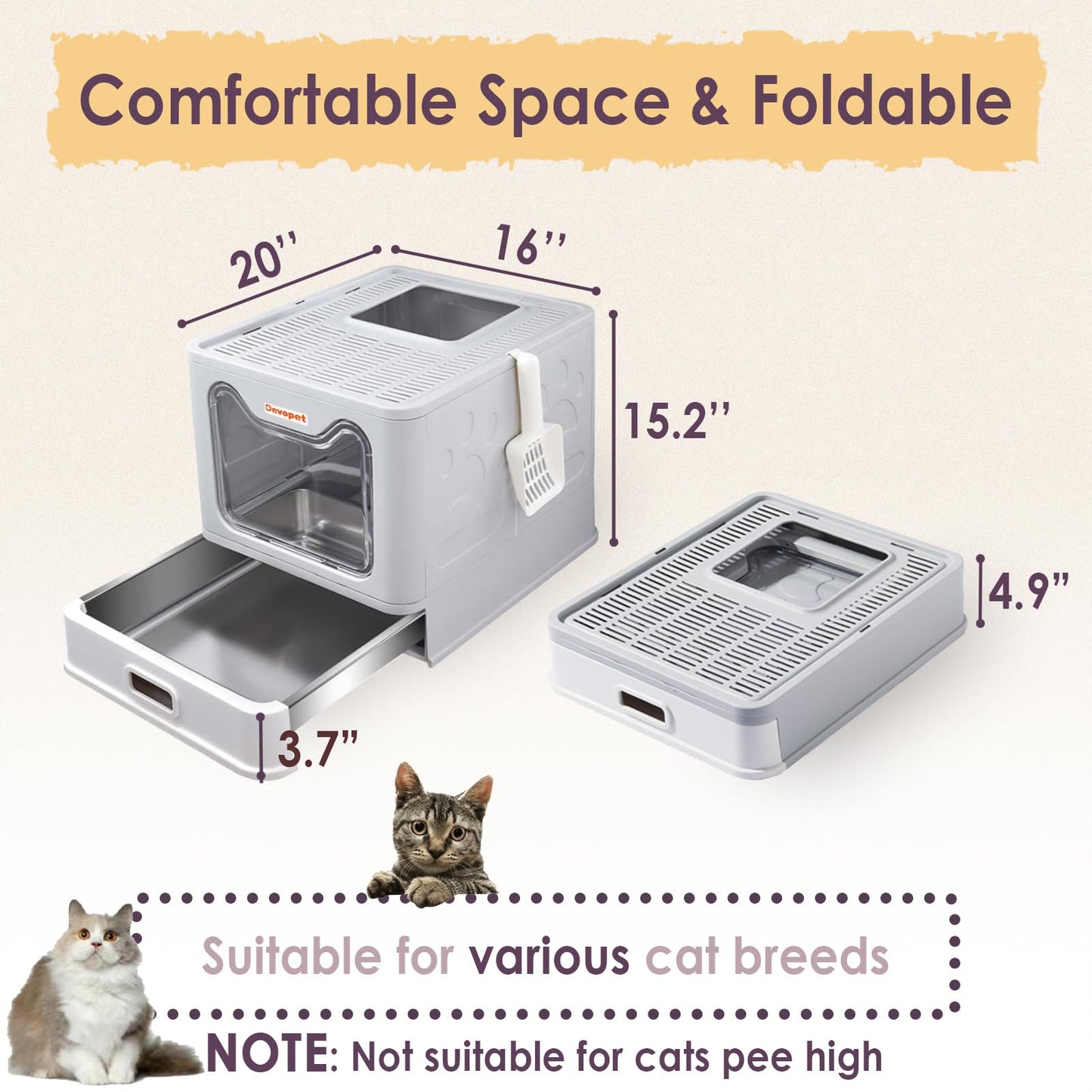 Enclosed Stainless Steel Cat Litter Box with Lid