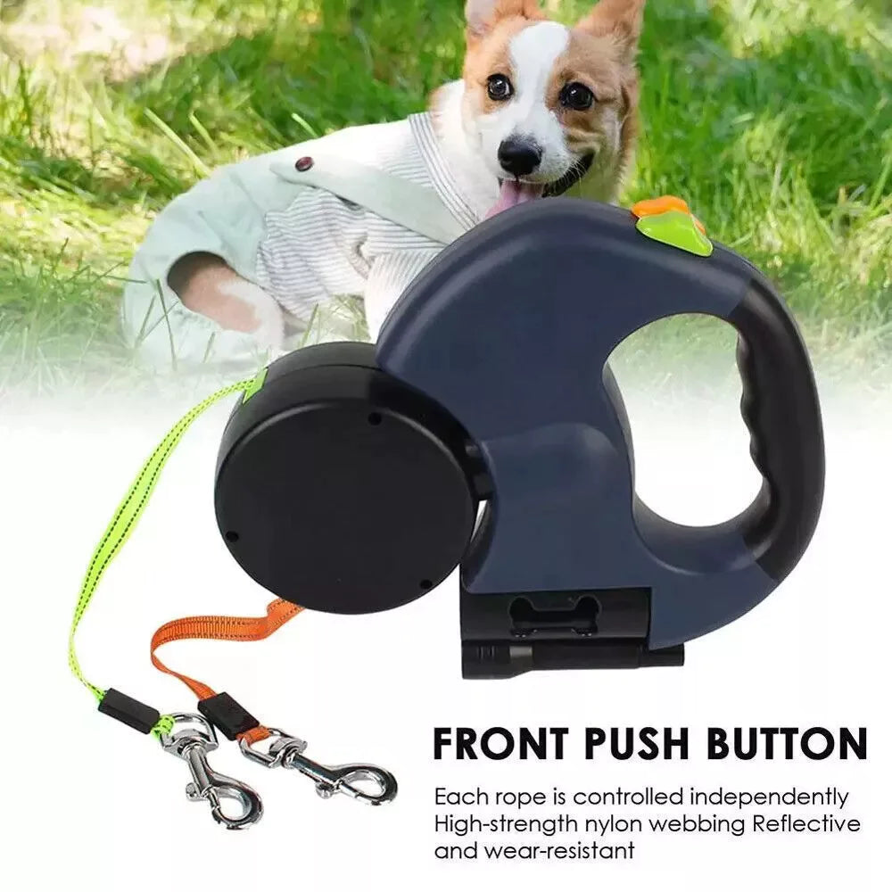Dual Retractable Dog Leash – 360° Swivel & Reflective
