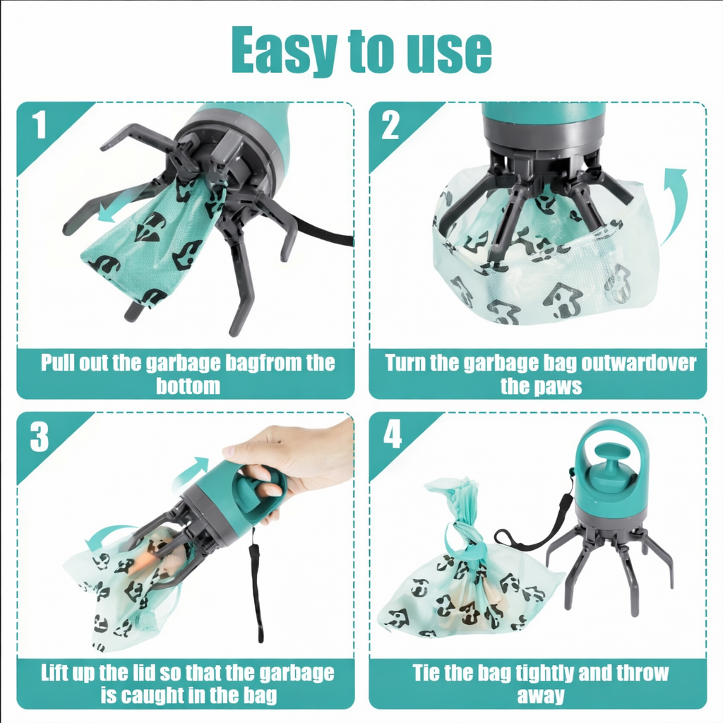 No-Touch Pooper Scooper with Built-In Waste Bag Dispenser