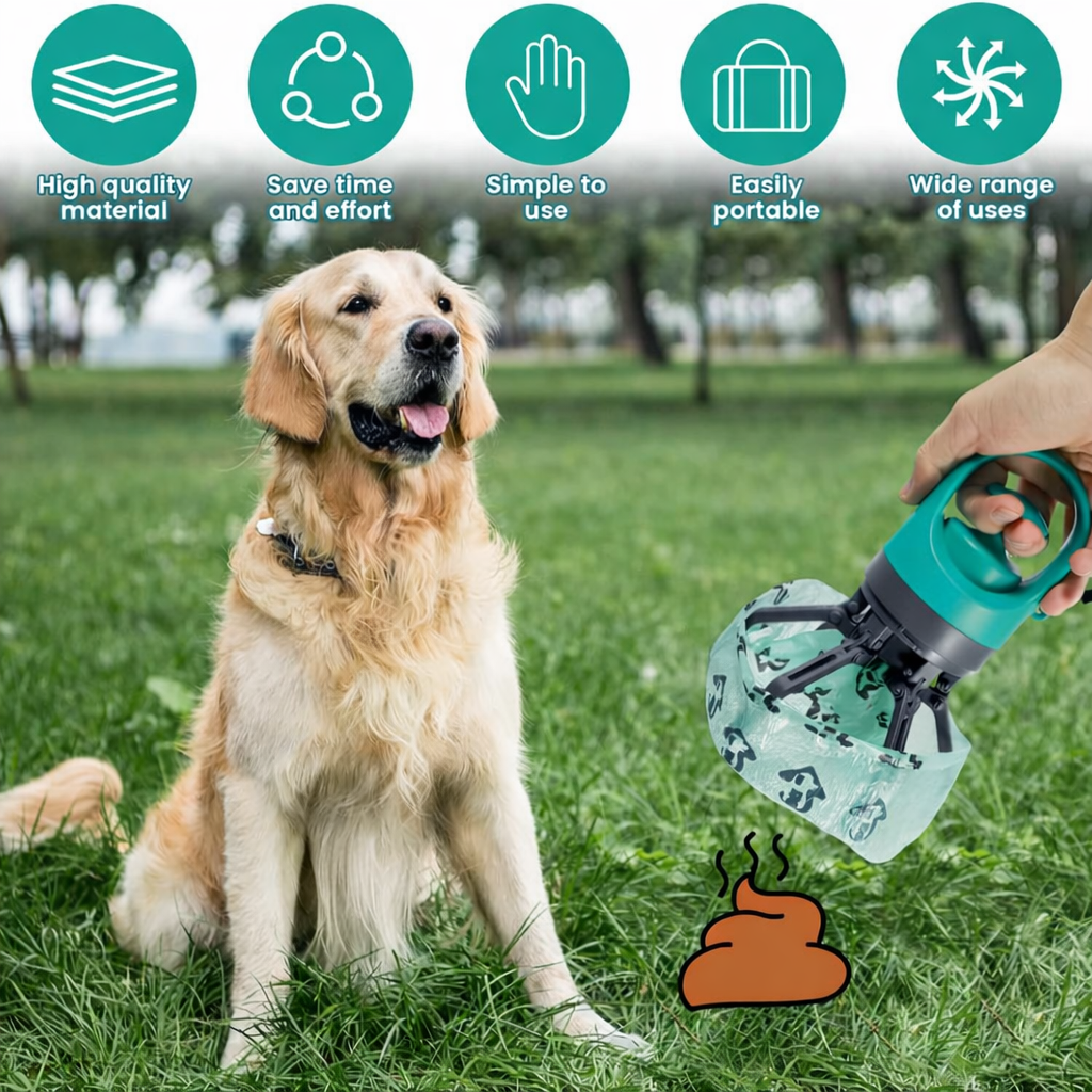 No-Touch Pooper Scooper with Built-In Waste Bag Dispenser