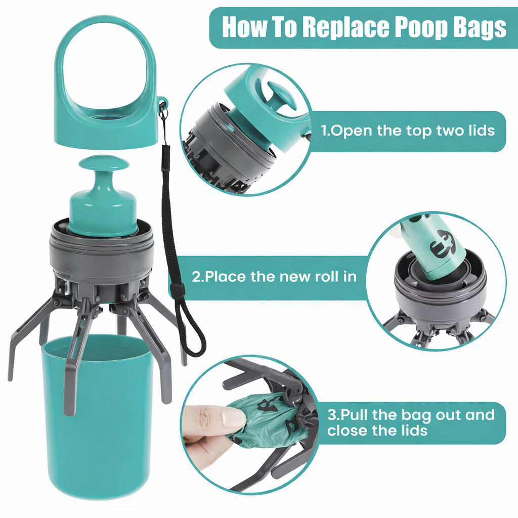No-Touch Pooper Scooper with Built-In Waste Bag Dispenser