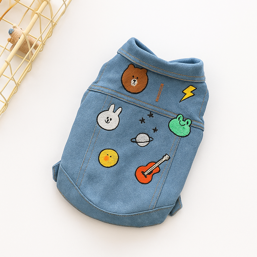Denim Embroidered Casual Vest