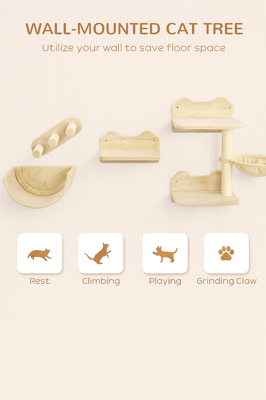 Cat Wall Shelves with Hammock, Scratching & Jumping Platforms