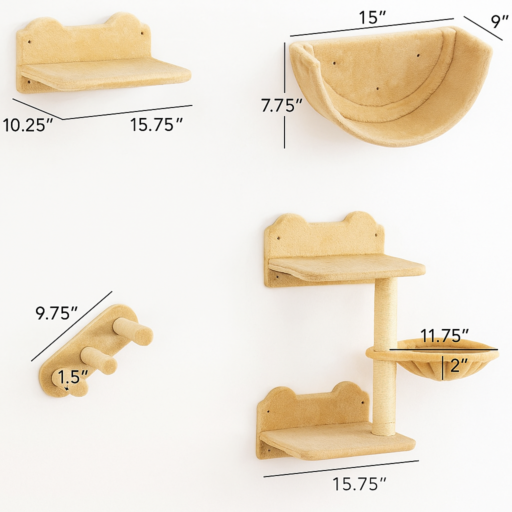 Cat Wall Shelves with Hammock, Scratching & Jumping Platforms