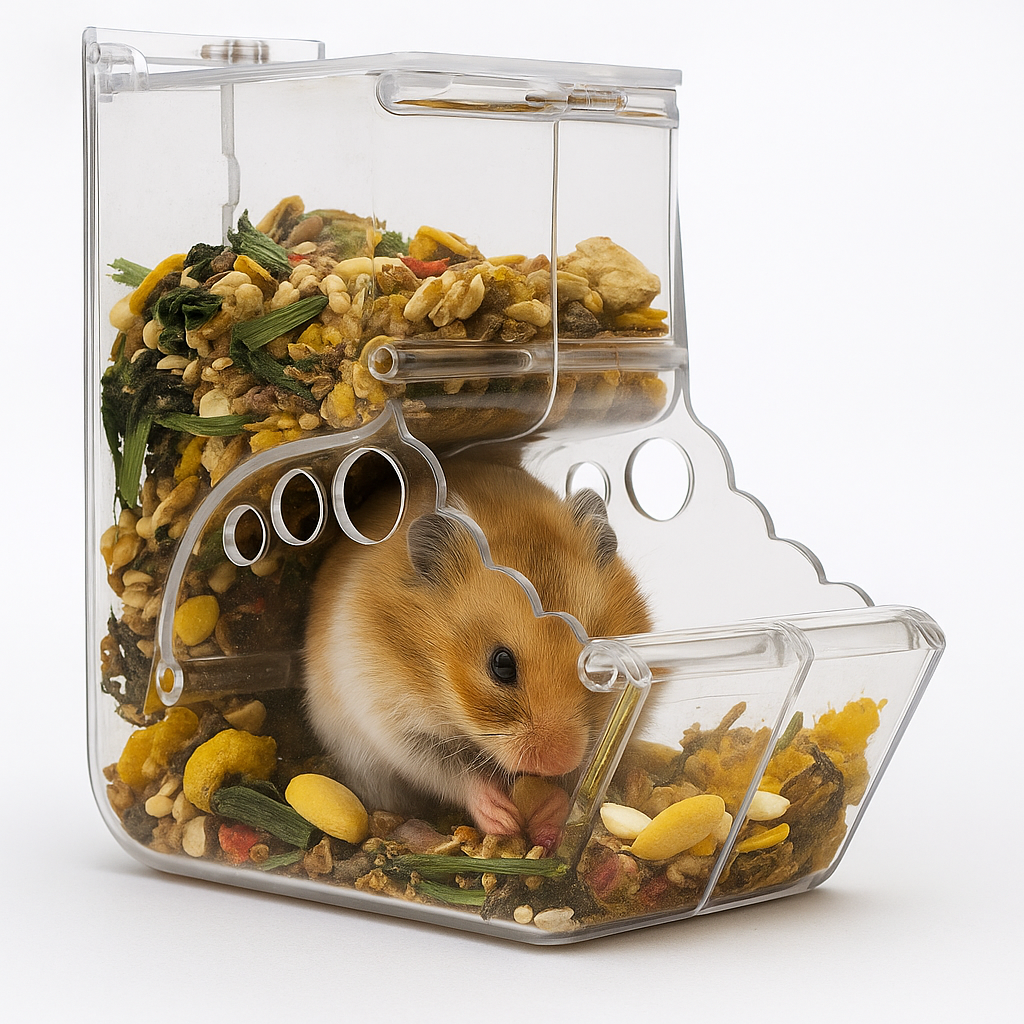 Automatic Clear Plastic Food Dispenser for Hamsters