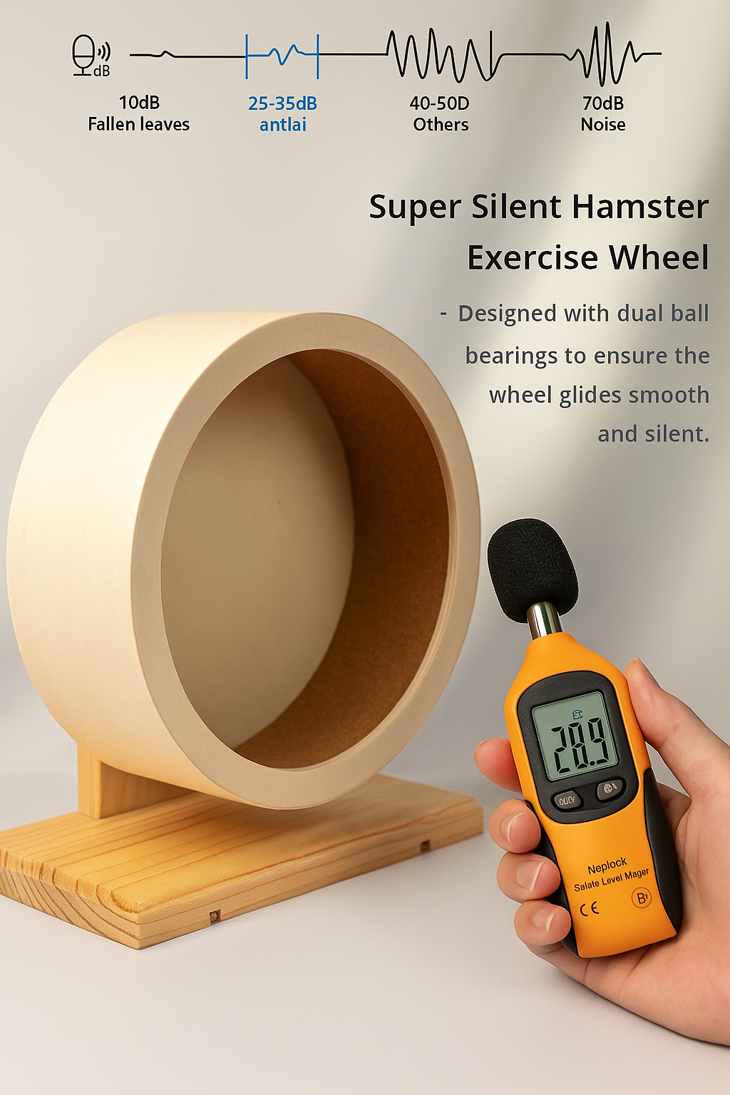Silent Wooden Running Wheel for Gerbils and Hamsters