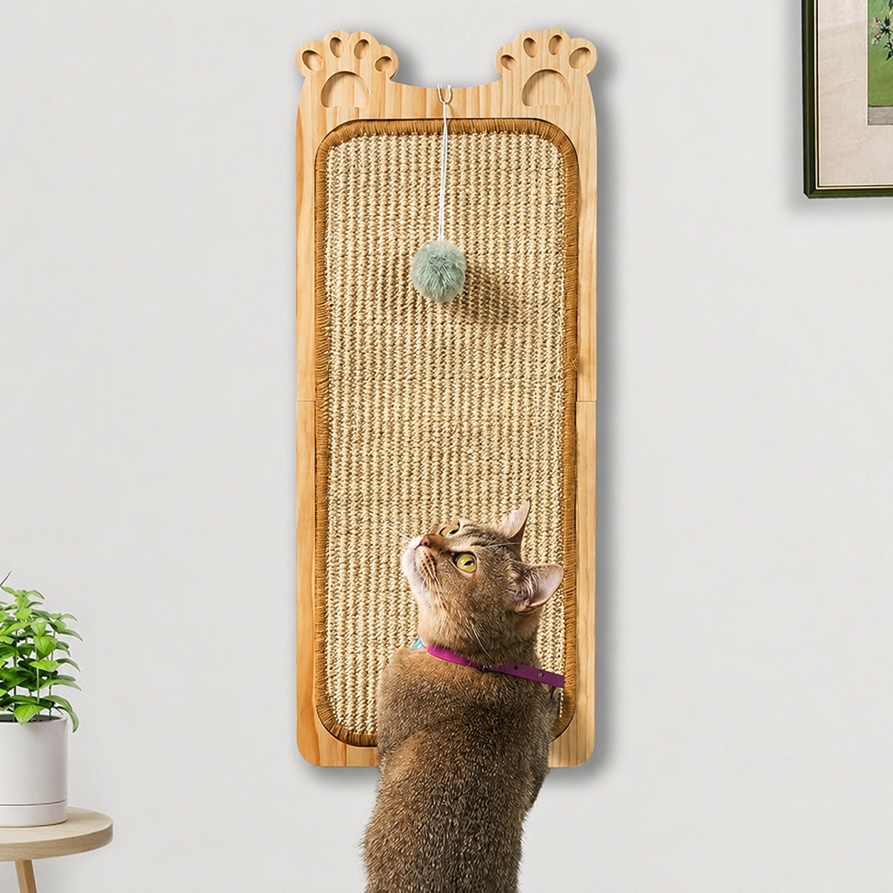 Wall Mounted Sisal Cat Scratcher with Ball Toy