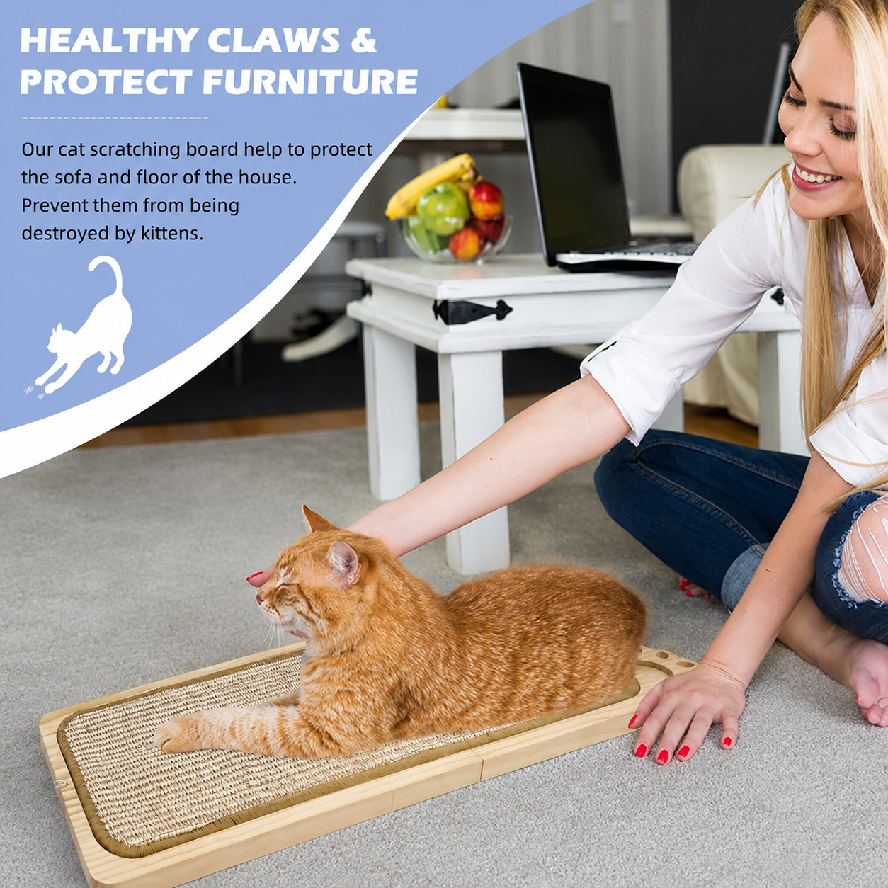 Wall Mounted Sisal Cat Scratcher with Ball Toy