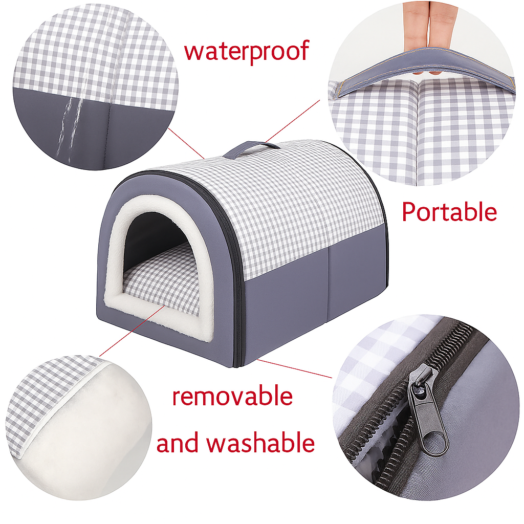 Winter Thickened Semi-Enclosed Pet Bed