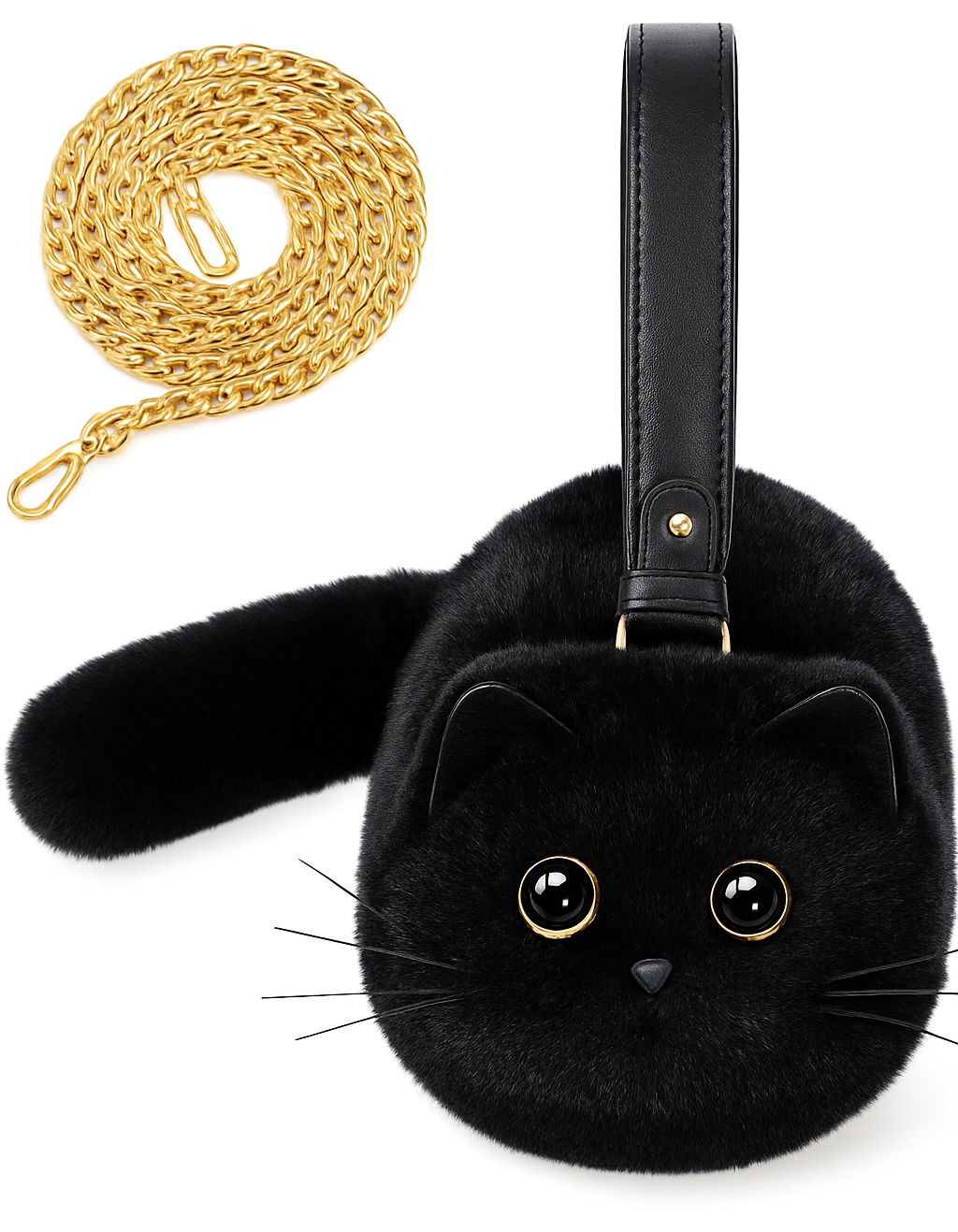 Puffy Plush Cat Shaped Crossbody Purse