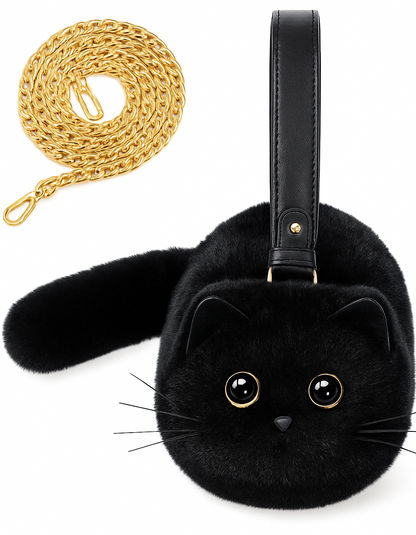 Puffy Plush Cat Shaped Crossbody Purse