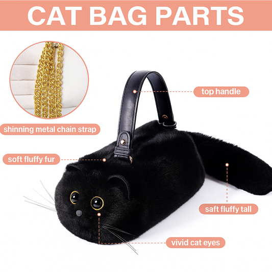 Puffy Plush Cat Shaped Crossbody Purse