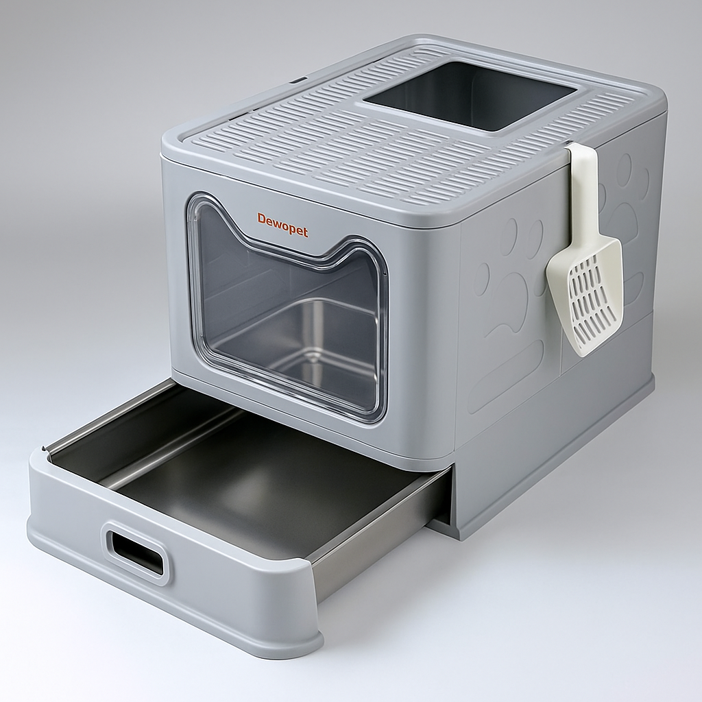 Enclosed Stainless Steel Cat Litter Box with Lid