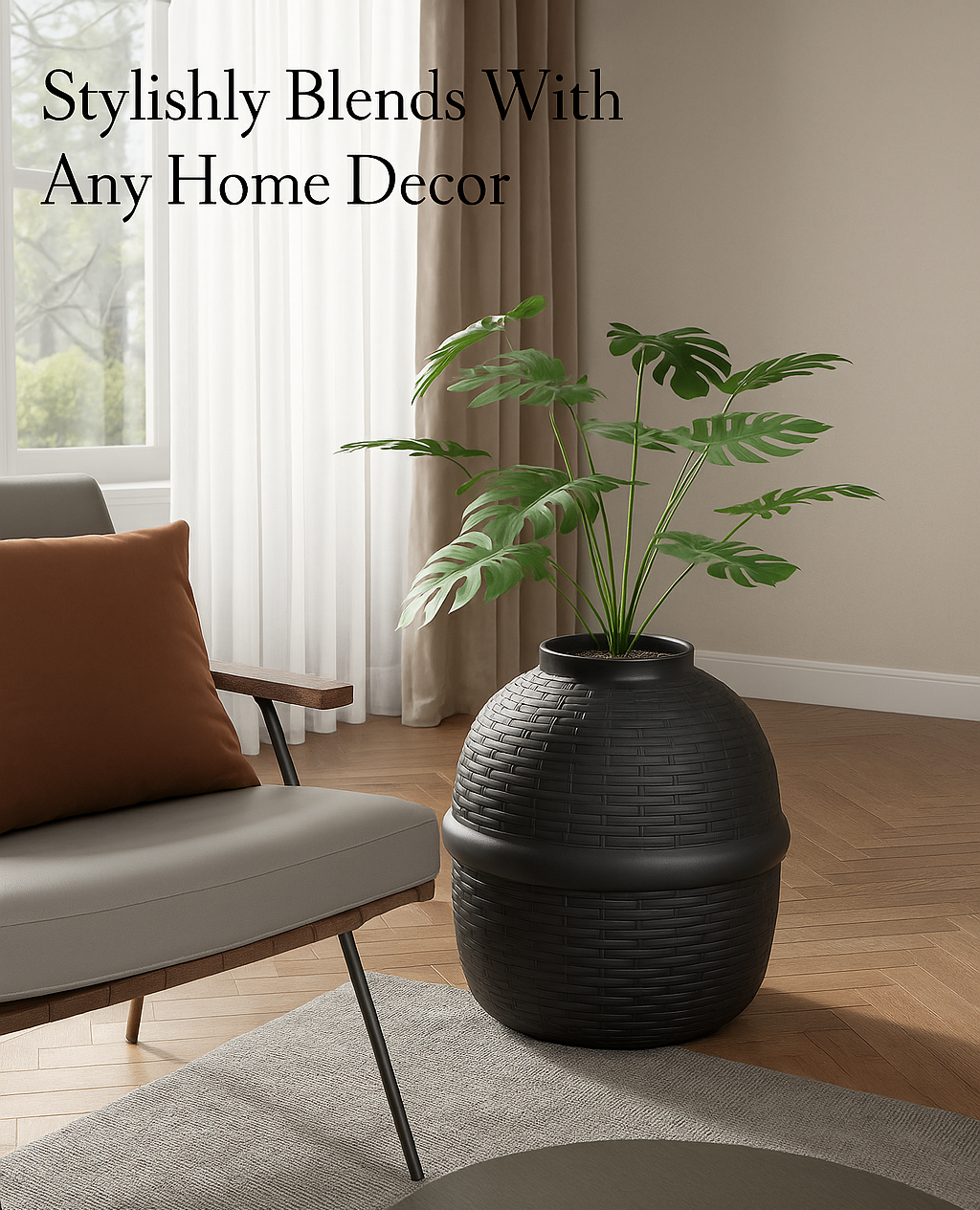 Hidden Cat Litter Box Enclosure with Carbon Filter and Faux Plant & Stones