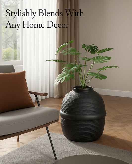 Hidden Cat Litter Box Enclosure with Carbon Filter and Faux Plant & Stones