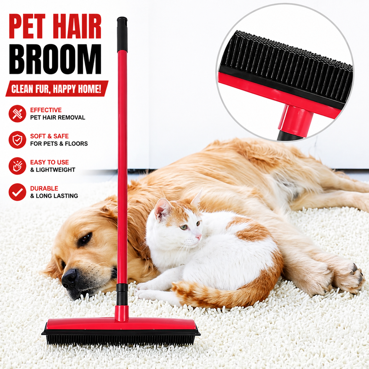 Adjustable Pet Hair Removal Broom