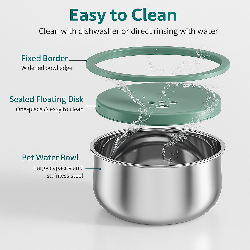 Spill-Proof Stainless Steel Water Bowl