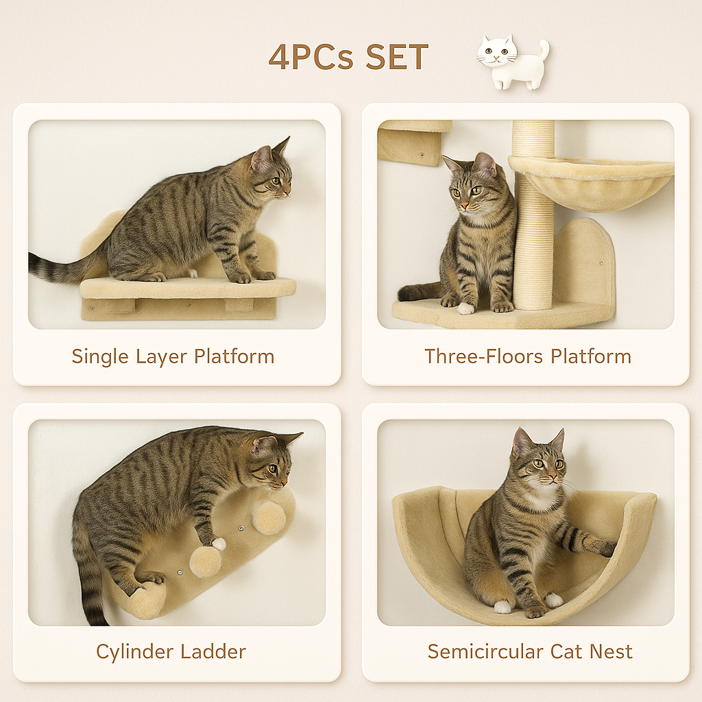 Cat Wall Shelves with Hammock, Scratching & Jumping Platforms