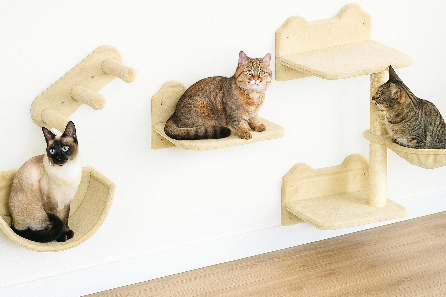 Cat Wall Shelves with Hammock, Scratching & Jumping Platforms