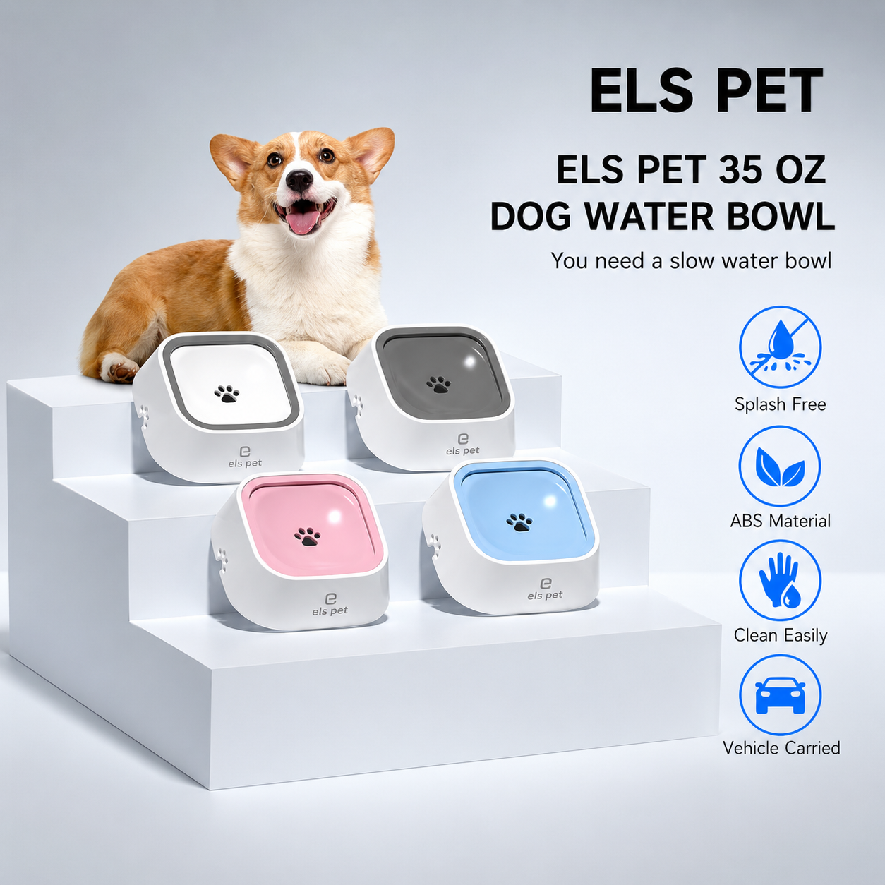 ELS Pet No Spill Slow Drinking Water Bowl