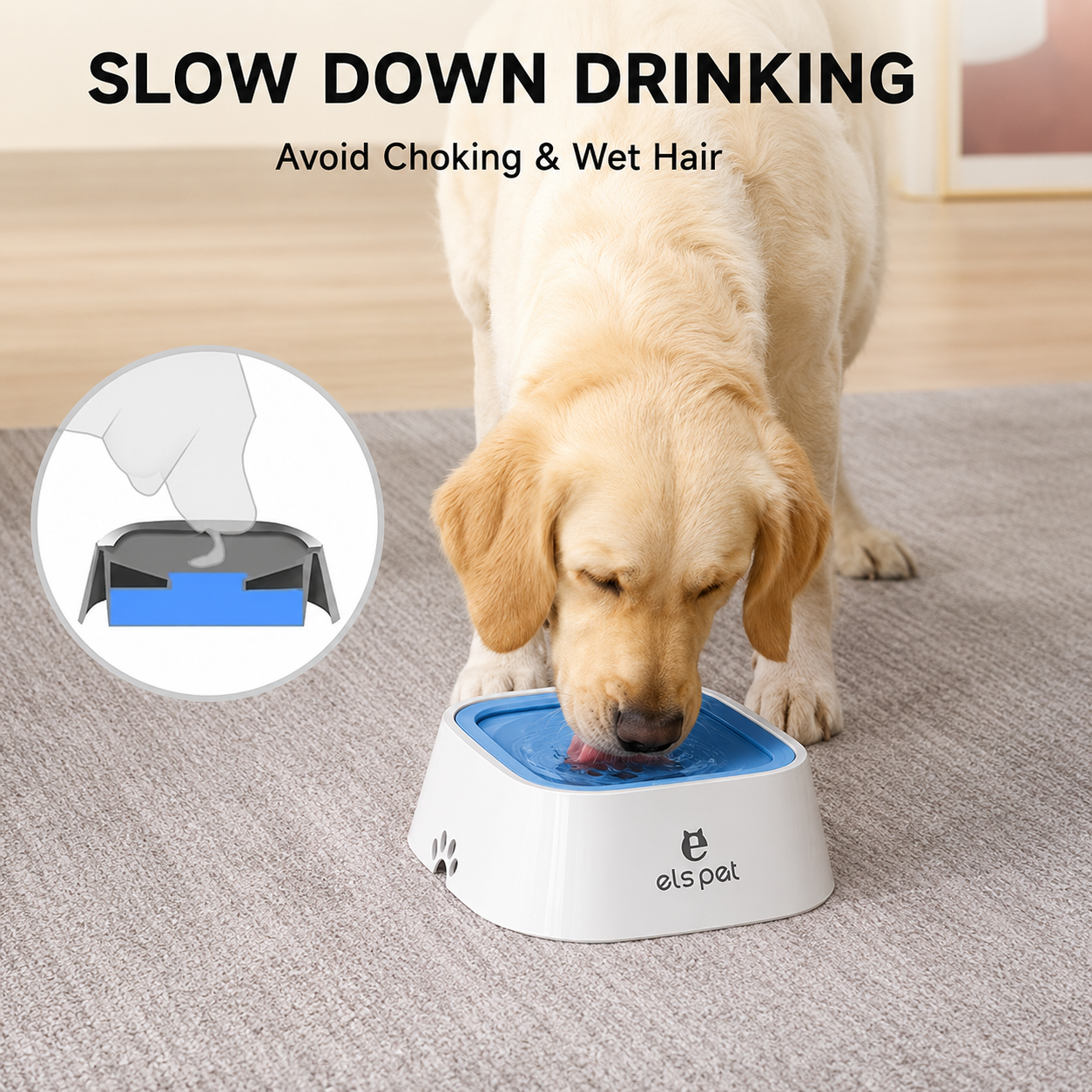 ELS Pet No Spill Slow Drinking Water Bowl