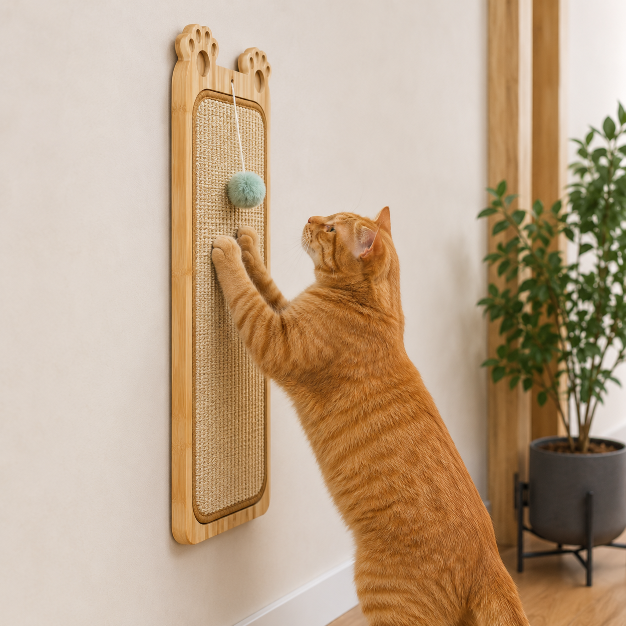 Wall Mounted Sisal Cat Scratcher with Ball Toy