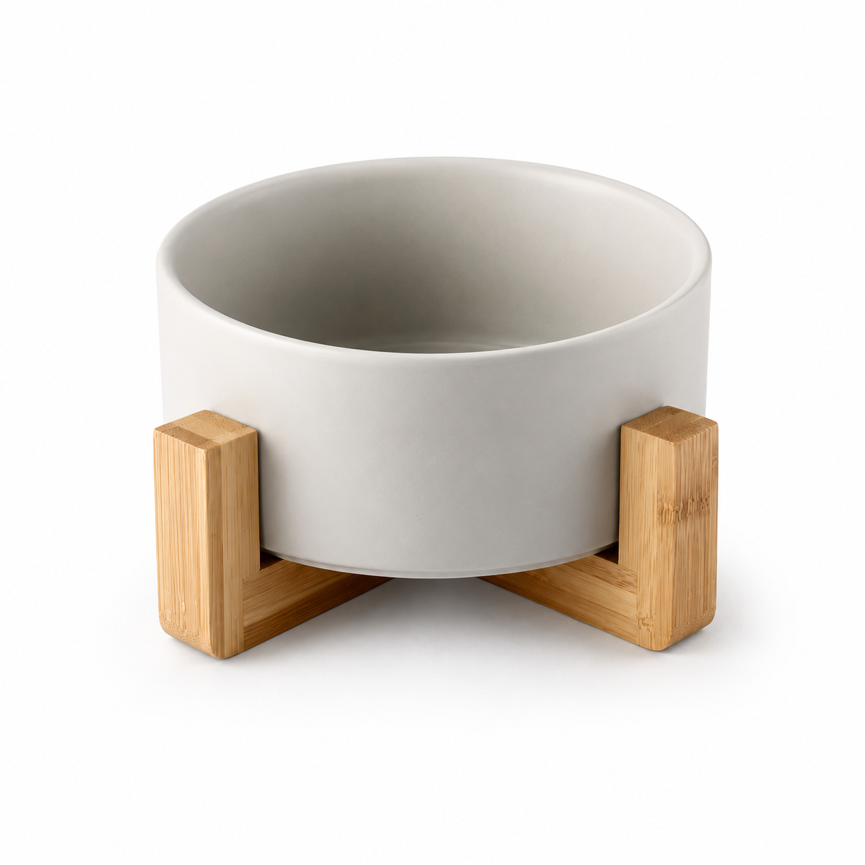Handcrafted Ceramic Dog Bowl with Wood Stand