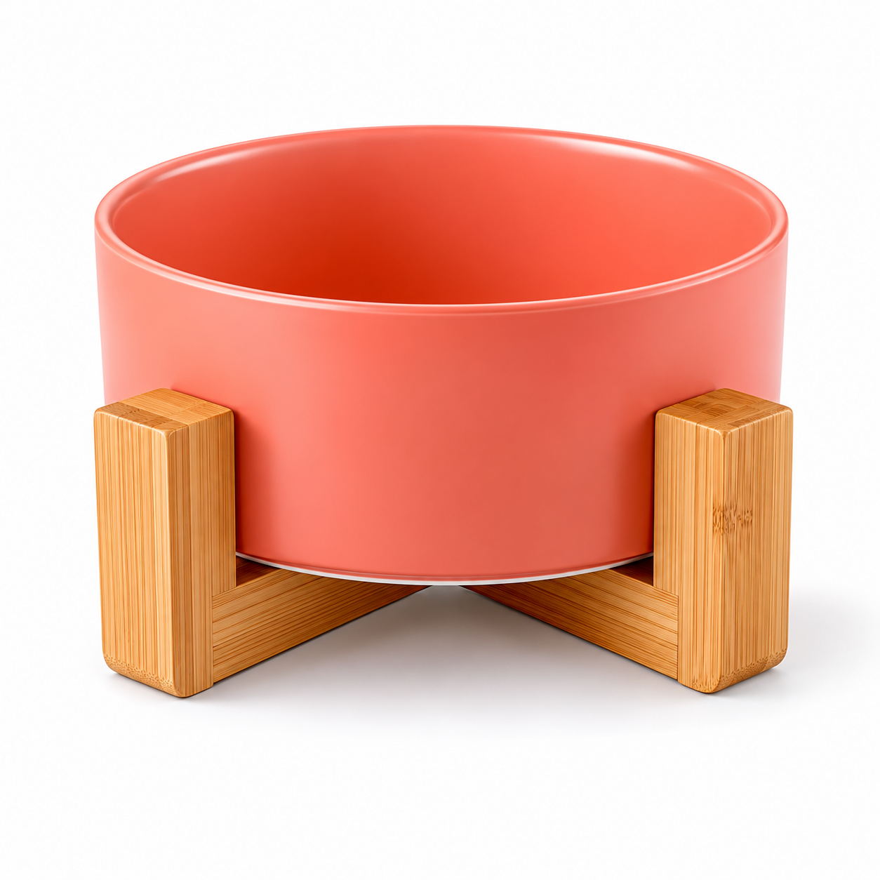 Handcrafted Ceramic Dog Bowl with Wood Stand