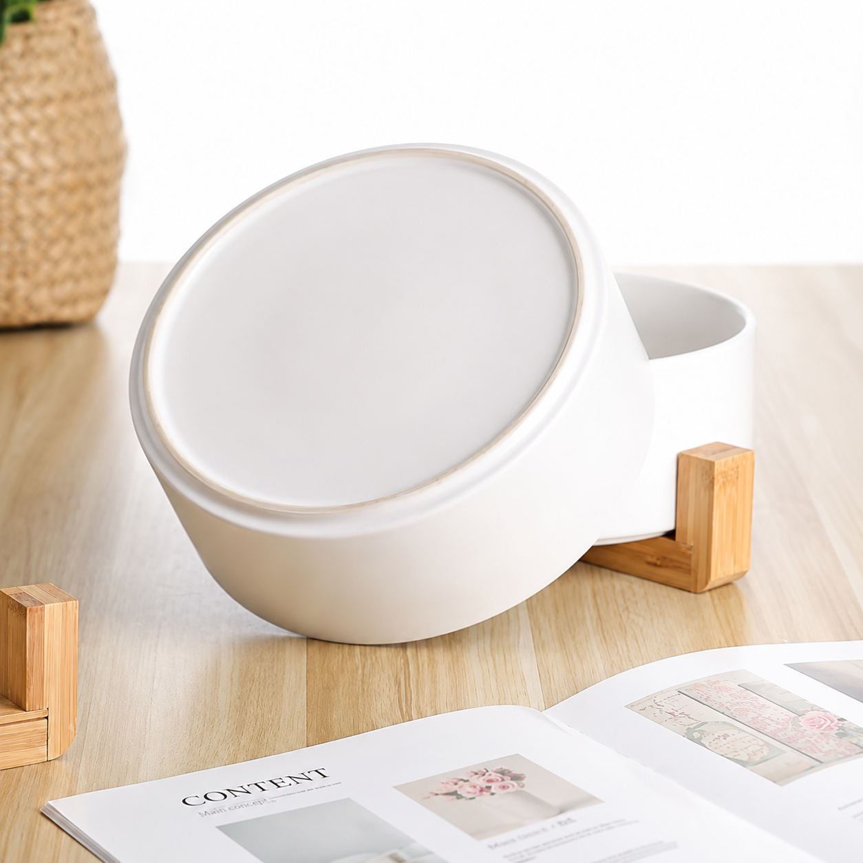 Handcrafted Ceramic Dog Bowl with Wood Stand