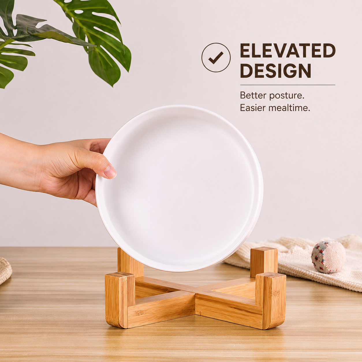 Handcrafted Ceramic Dog Bowl with Wood Stand