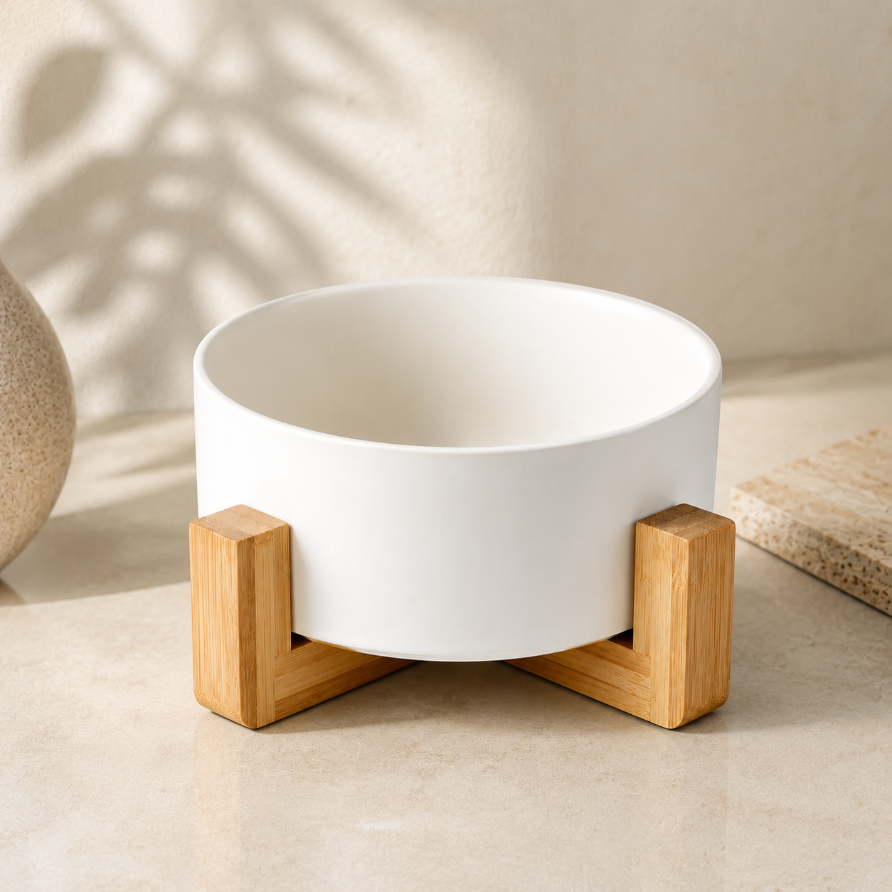 Handcrafted Ceramic Dog Bowl with Wood Stand