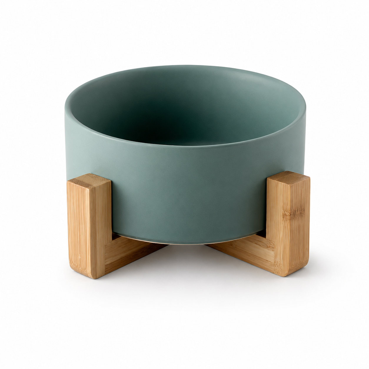 Handcrafted Ceramic Dog Bowl with Wood Stand