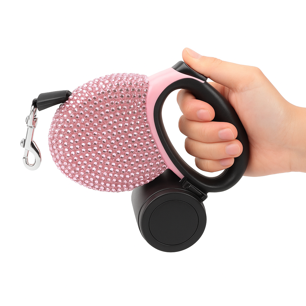 Diamond-Studded Auto-Retract Glam Pet Leash