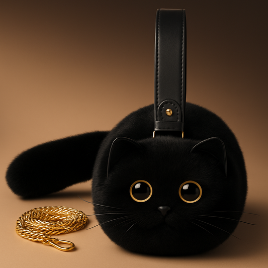 Puffy Plush Cat Shaped Crossbody Purse