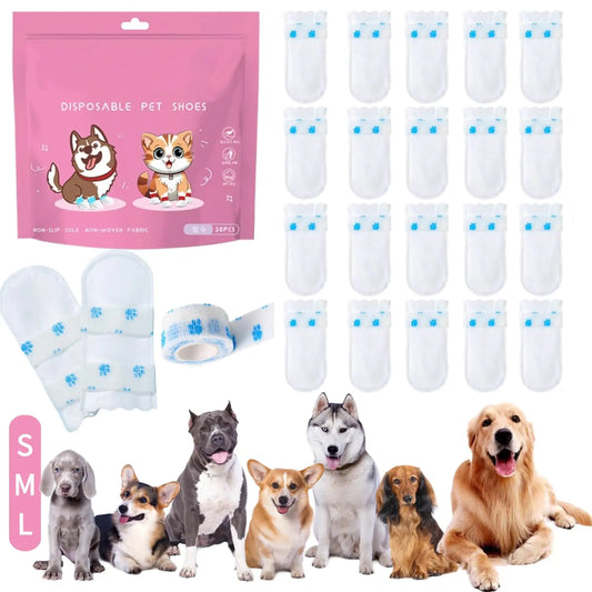 Disposable Dog Boots & Paw Protectors Cat Dog Shoes with Self-Adhesive Bandage Dog Booties for Paw Protection Dog Feet Covers Shoes Waterproof Pets Boots for Large Dogs