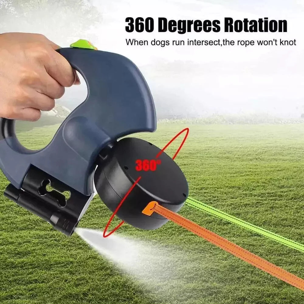 Dual Retractable Dog Leash – 360° Swivel & Reflective