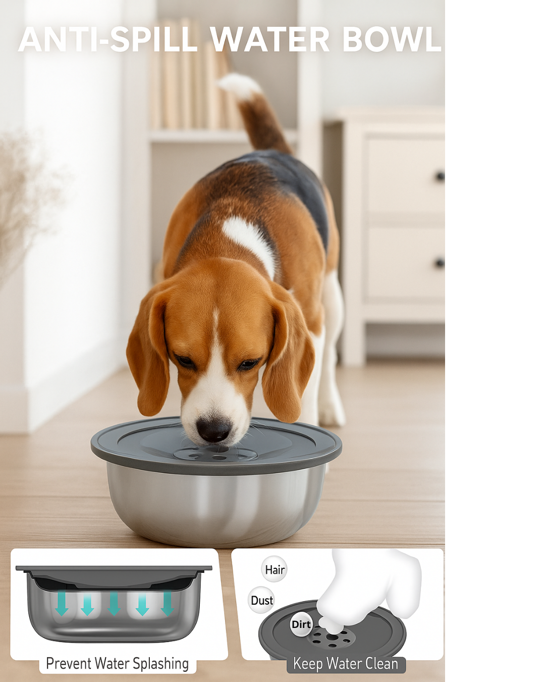 Spill-Proof Stainless Steel Water Bowl