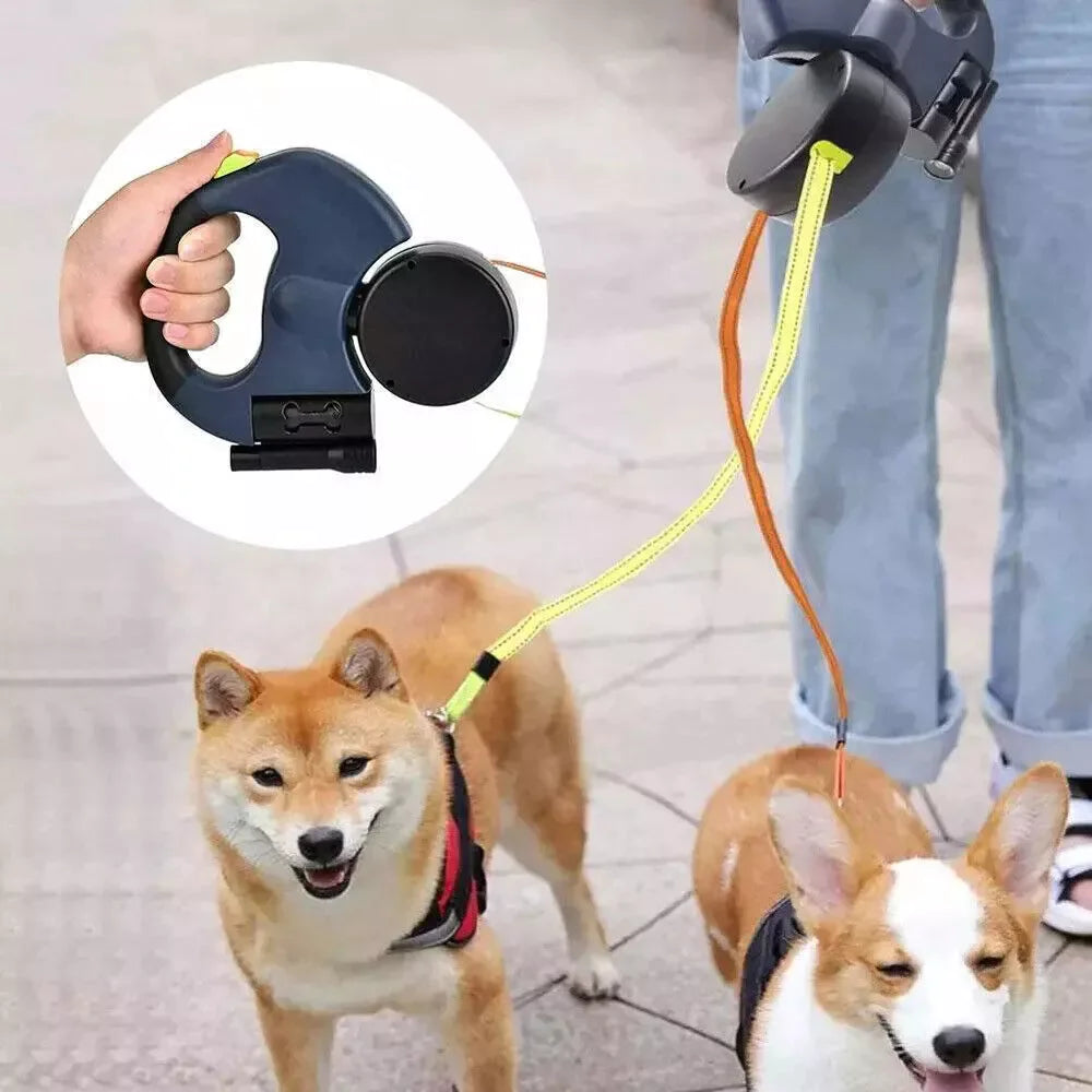 Dual Retractable Dog Leash – 360° Swivel & Reflective