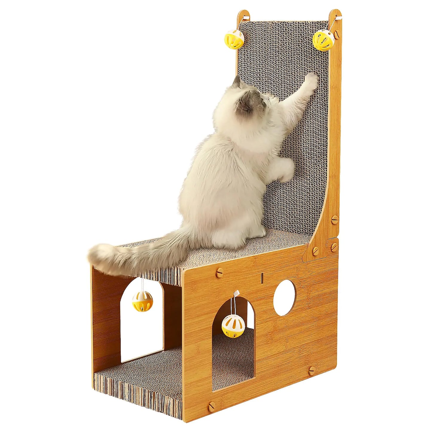 YEMOO Cat Scratcher Cat Scratching Board L Shaped Vertical Cat Scratcher for Wall and Couch Protection Cat Cardboard Scratcher with 4 Cat Ball Toys for Indoor Cats