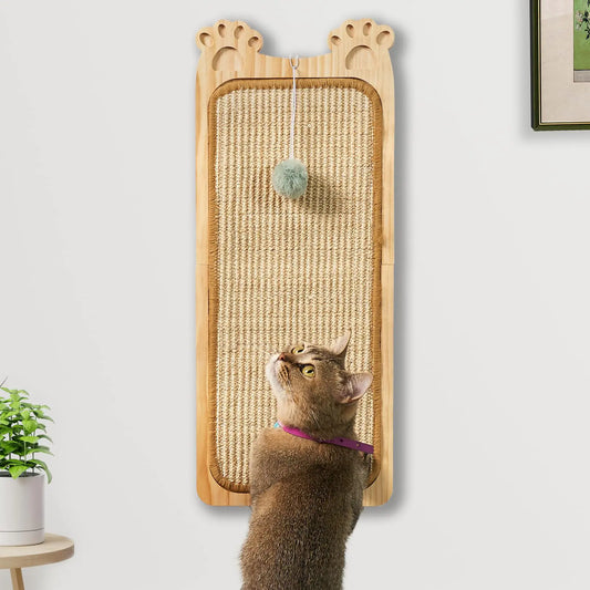 Wall Mounted Cat Scratcher Cat Wall Scratching Post Sisal Cat Wall Scratcher with Cat Ball Toy Wood Cat Scratching Board for Indoor Cat Wall Furniture Scratch Cat Wall Scratcher